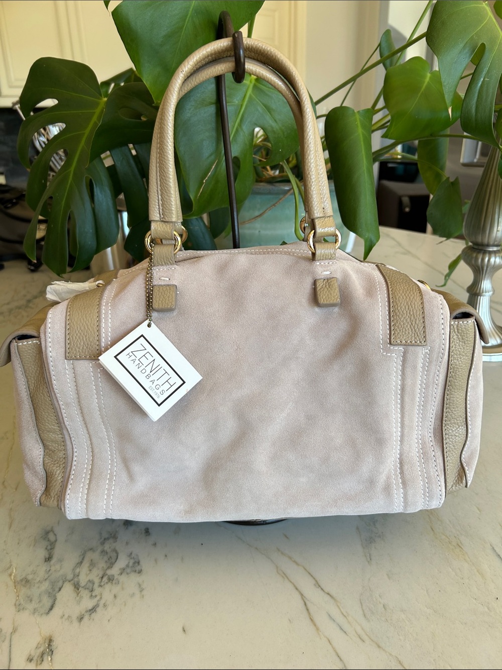 Zenith Blush Suede Satchel with Textured‎ Trim